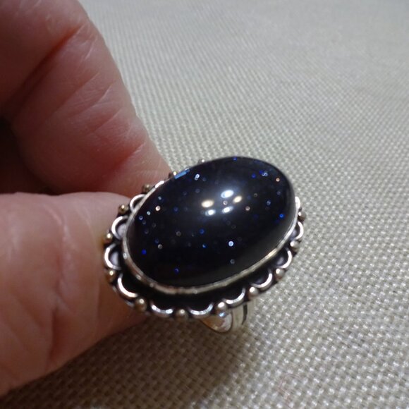 Sparkling BLUE SUNSTONE Handmade Sterling 925 Ring Size 9.75 #656C - Picture 2 of 3
